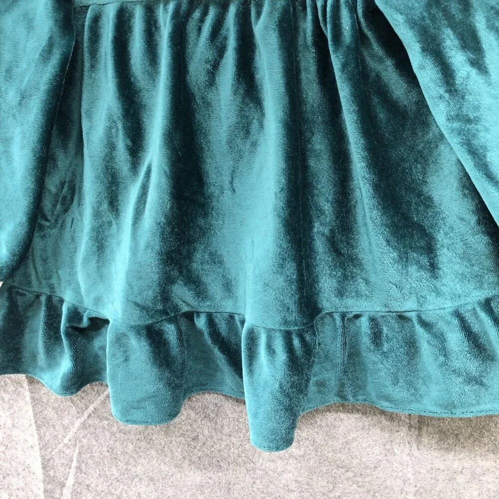 Vintage Girls 24M Velvet Dress Long‎ Sleeve Ruffle Collared Jewel Green Holiday